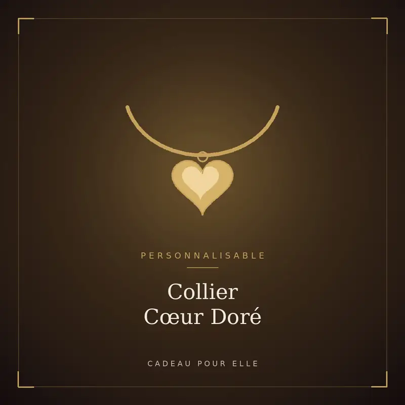 Collier Cœur Doré en plaqué or 18 carats, chaîne fine réglable, Cadeau Pour Elle